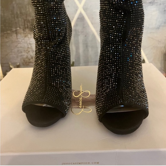Black Sequin Slouch Boots - Picture 3 of 3